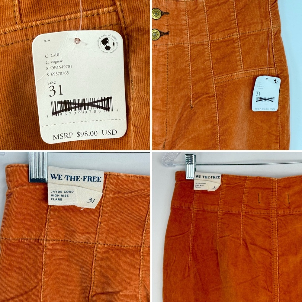 NWT Free People Women's Jayde Cord Flare Pants in Cognac Size 31 - Picture 14 of 16